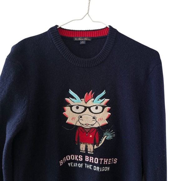 Brooks Brothers Lunar New Year Dragon Sweater Navy Blue Women Small Merino Wool - Picture 3 of 11